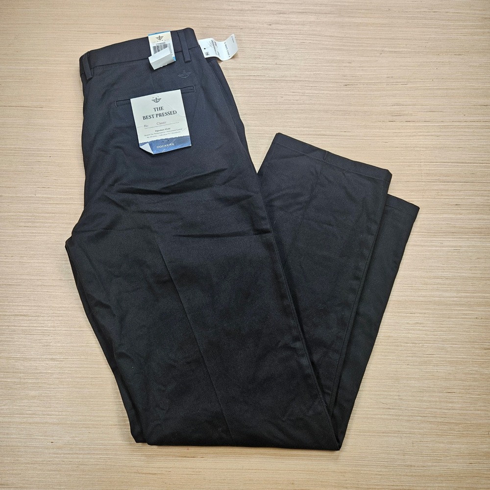 Dockers Signature Black Khaki Pants Mens 36x36 Classic Fit Stretch NEW
